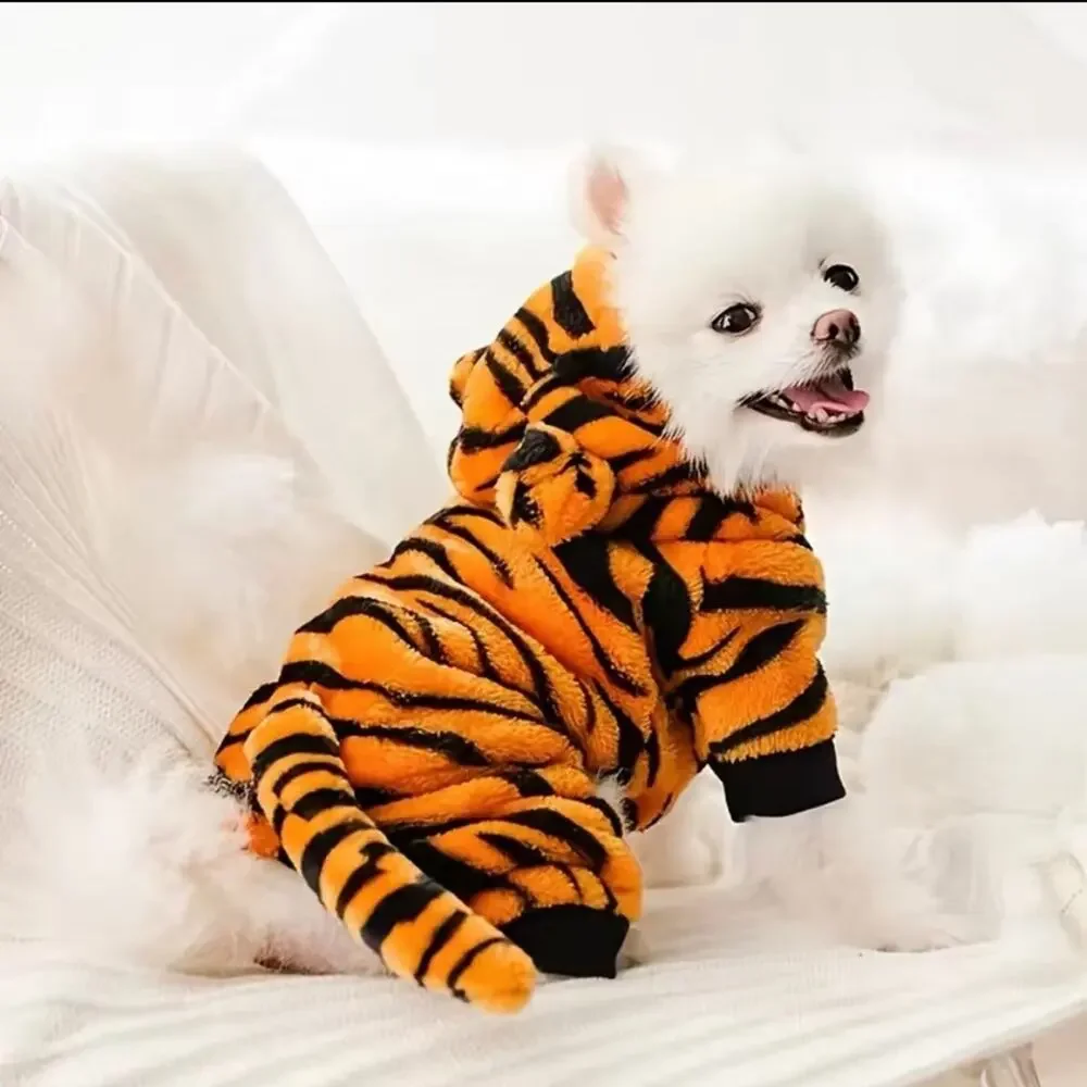 Dog Tiger Hooded Outfit Size Large